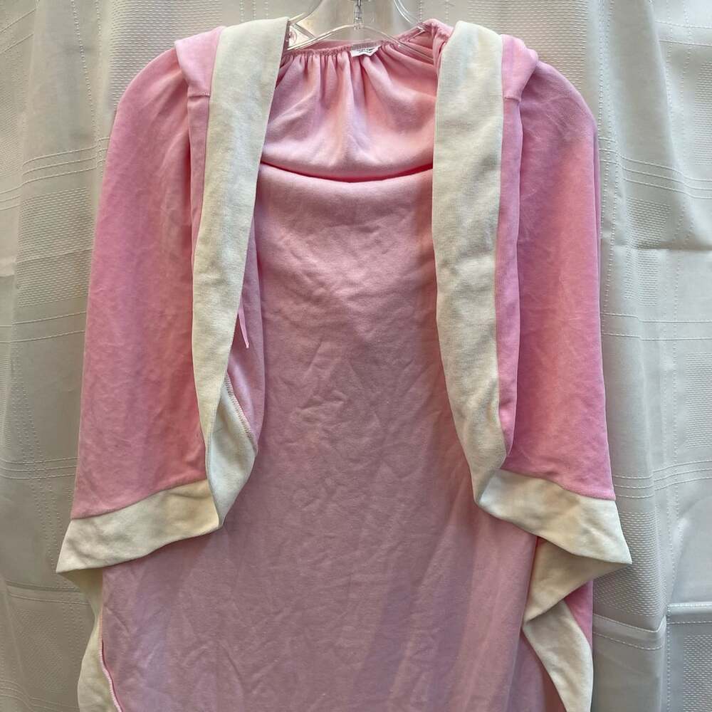Girls Vintage Pink and White Hooded Cape Poncho with Contrast Trim